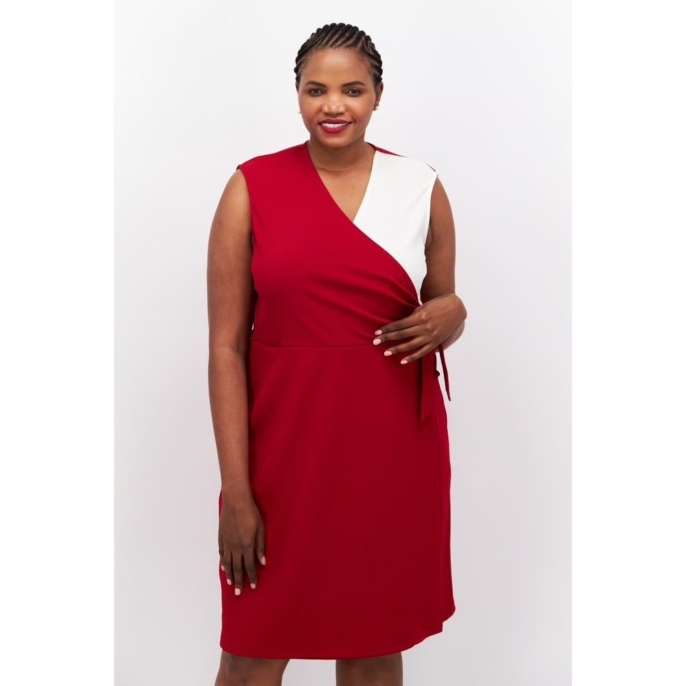 Kasper Womens Red White‎ Sleeveless Wrap Style Sheath Dress Plus Size XXL  NWT